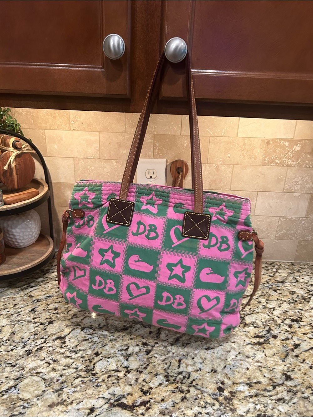Dooney & Bourke Pink and Green Tote Bag